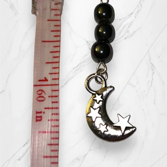 Hand Crafted Earrings Hematite Moon & Star Dangle Pierced Silver Gray Grey - Picture 6 of 9